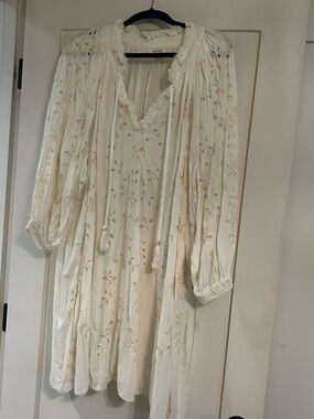 Embroidered Boho Peasant Dress in Ivory SUNDANCE